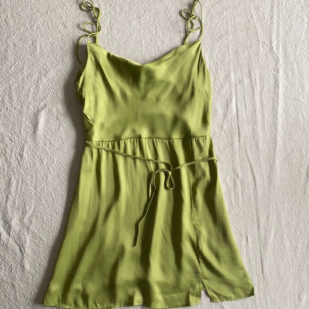 large green silk mini slip dress by Endless Blu